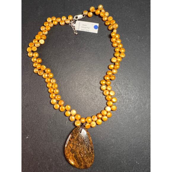 NEW freshwater pearl and bronzite necklace with sterling silver clasp - Picture 1 of 11